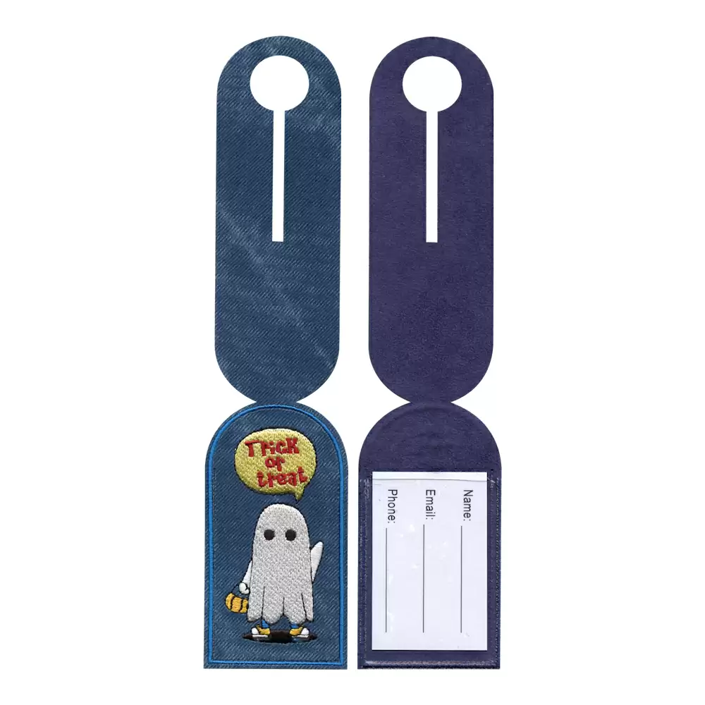 01790545-01 PU Leather Embroidery Luggage Tag- Trick or Treat