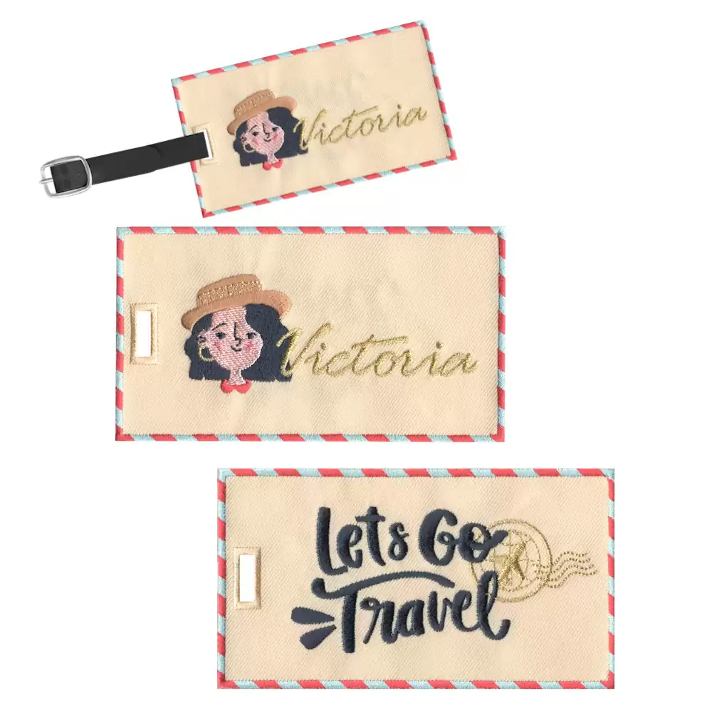 02460601-01 Luggage Tag-Double Side Embroidery-Victoria Lets Go Travel