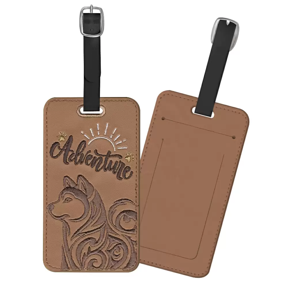 02470174AB- Embroidered PU Leather Luggage Tag - Adventure Dog