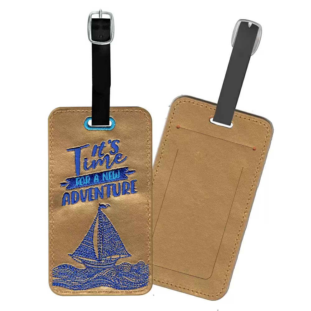 02470182AB Embroidery Leather Luggage Tag - It's time for a new Adventure