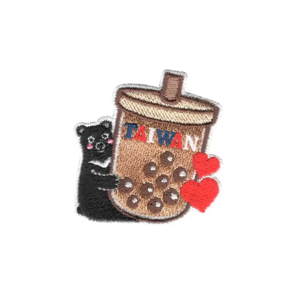 小尺寸刺繡章 - 臺灣黑熊抱珍奶
