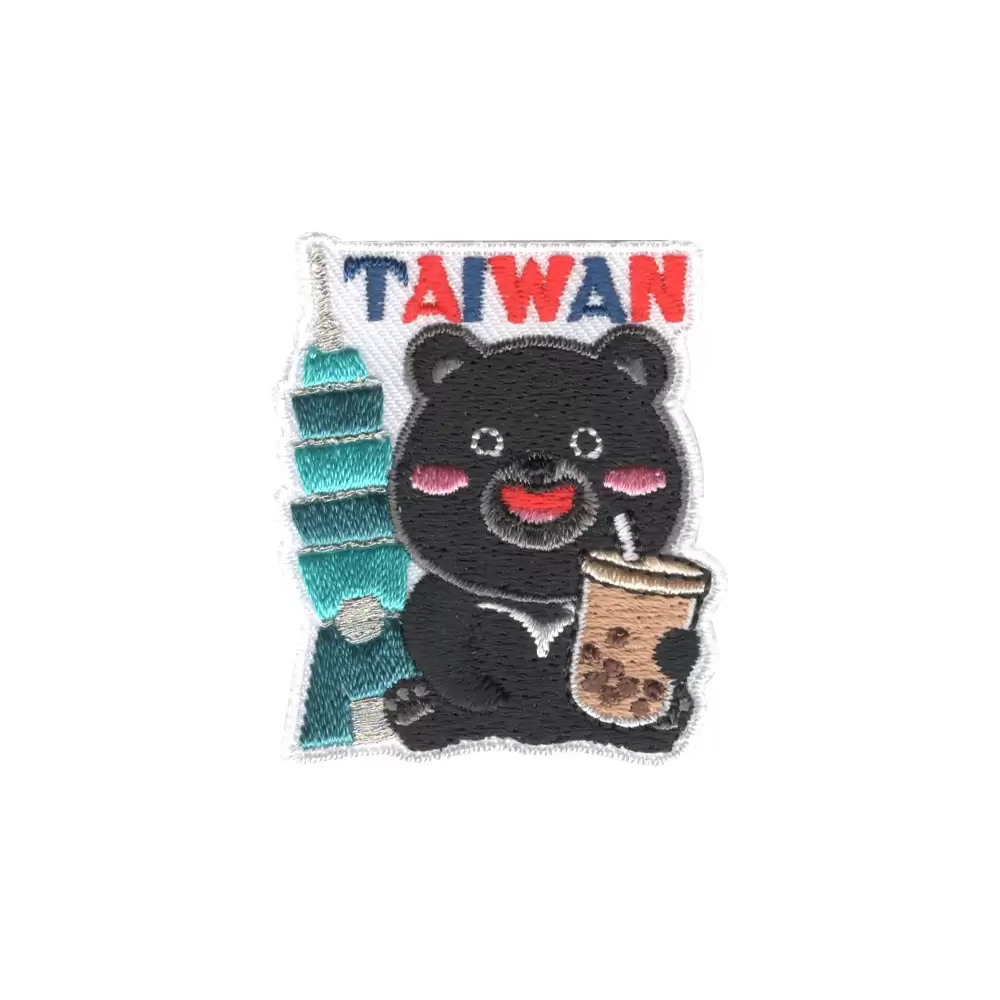小尺寸刺繡章 - 臺灣黑熊喝珍奶&臺北101