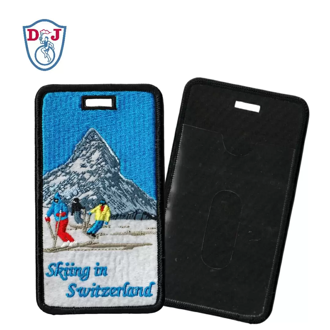 00730558-02 Embroidery Felt Luggage Tag - Skiing in Switzerland