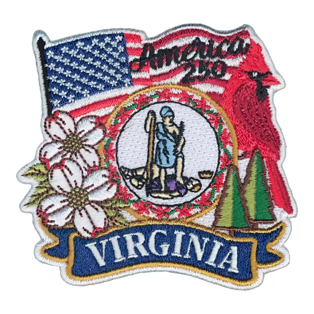 02580200 Iron On Embroidery Patch-America 250 Virginia